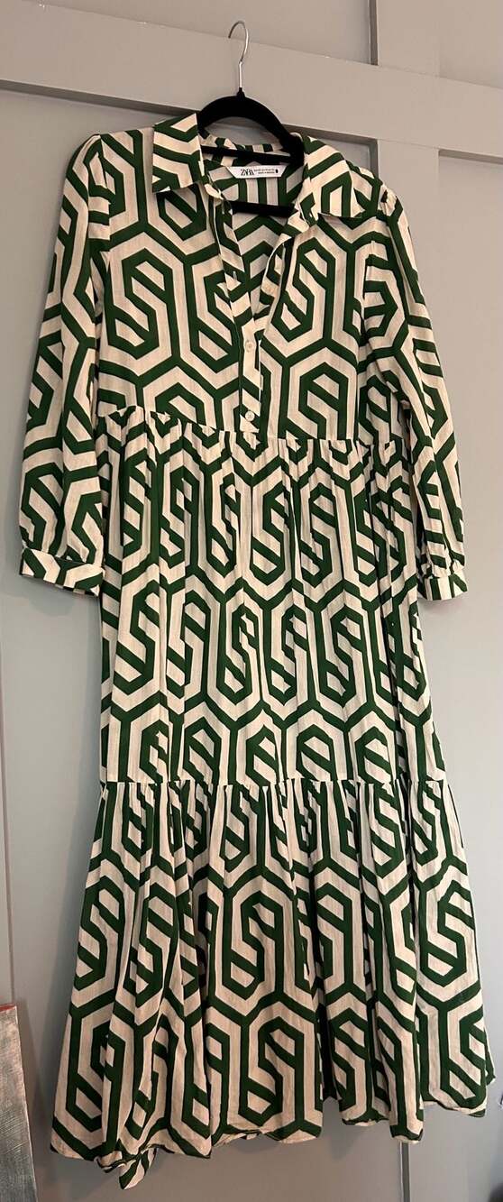 Zara Geometric Print Tiered Midi Shirt Dress - Picture 3 of 4
